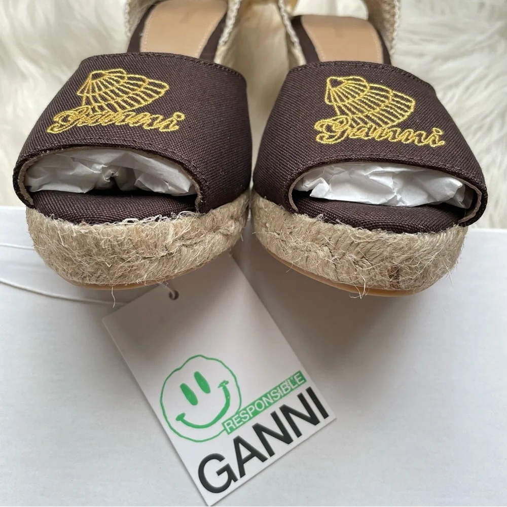 GANNI High Summer Embroidered Espadrille Wedge Sandals 9 NIB